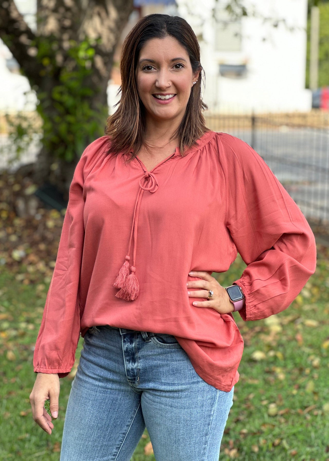 Gathered Top in Coral K & K Interiors Blouse S/M