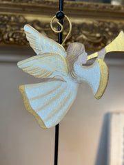 Gilded Heralding Angel Ornament, White and Gold The Round Top Collection Christmas Ornament