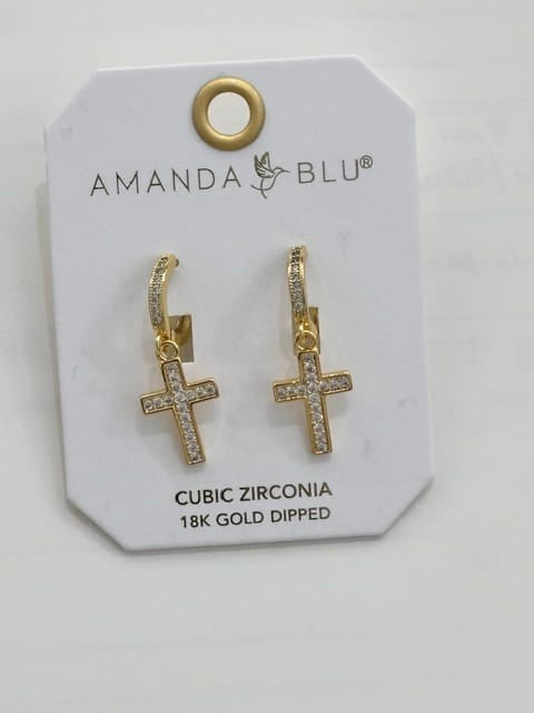 Gold CZ Cross Drop Earrings, Small Amanda Blu Earrings