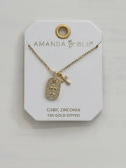 Gold CZ Double Pave Pendant Classic Cross & Mini Cross Necklace Amanda Blu Necklace
