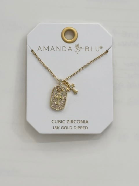 Gold CZ Double Pave Pendant Classic Cross & Mini Cross Necklace Amanda Blu Necklace