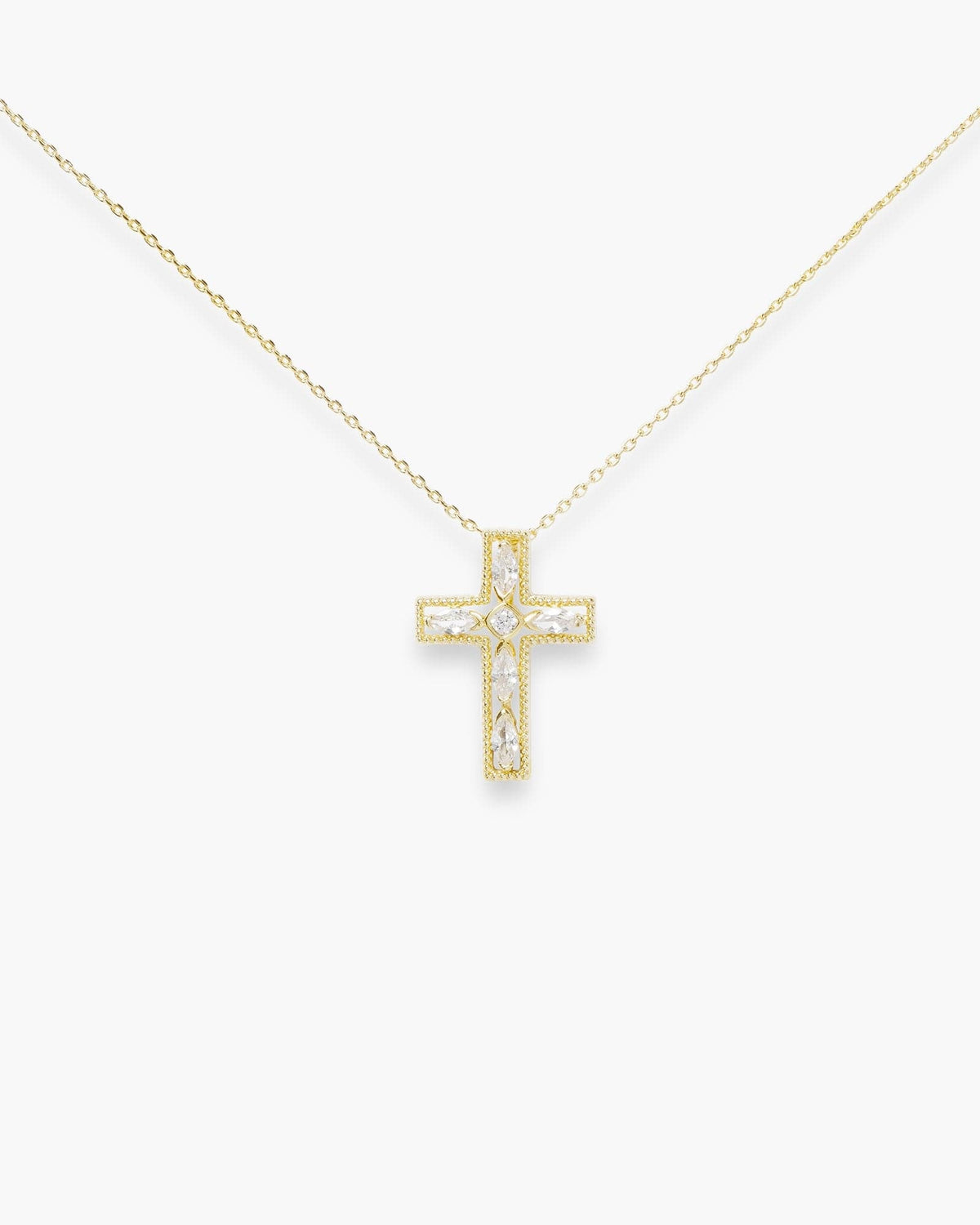 Gold CZ Framed Cross Necklace Amanda Blu Necklace