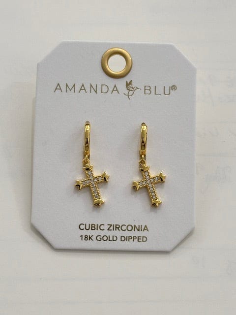 Gold CZ Hoop Earrings with Vintage Cross Design Amanda Blu Earrings