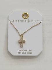 Gold CZ Small Round Set Cross Necklace Amanda Blu Necklace