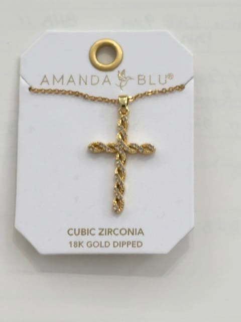 Gold CZ Twist Large Cross Necklace Amanda Blu Necklace