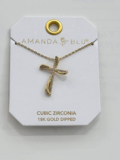 Gold CZ Twist Tipped Medium Cross Necklace Amanda Blu Necklace