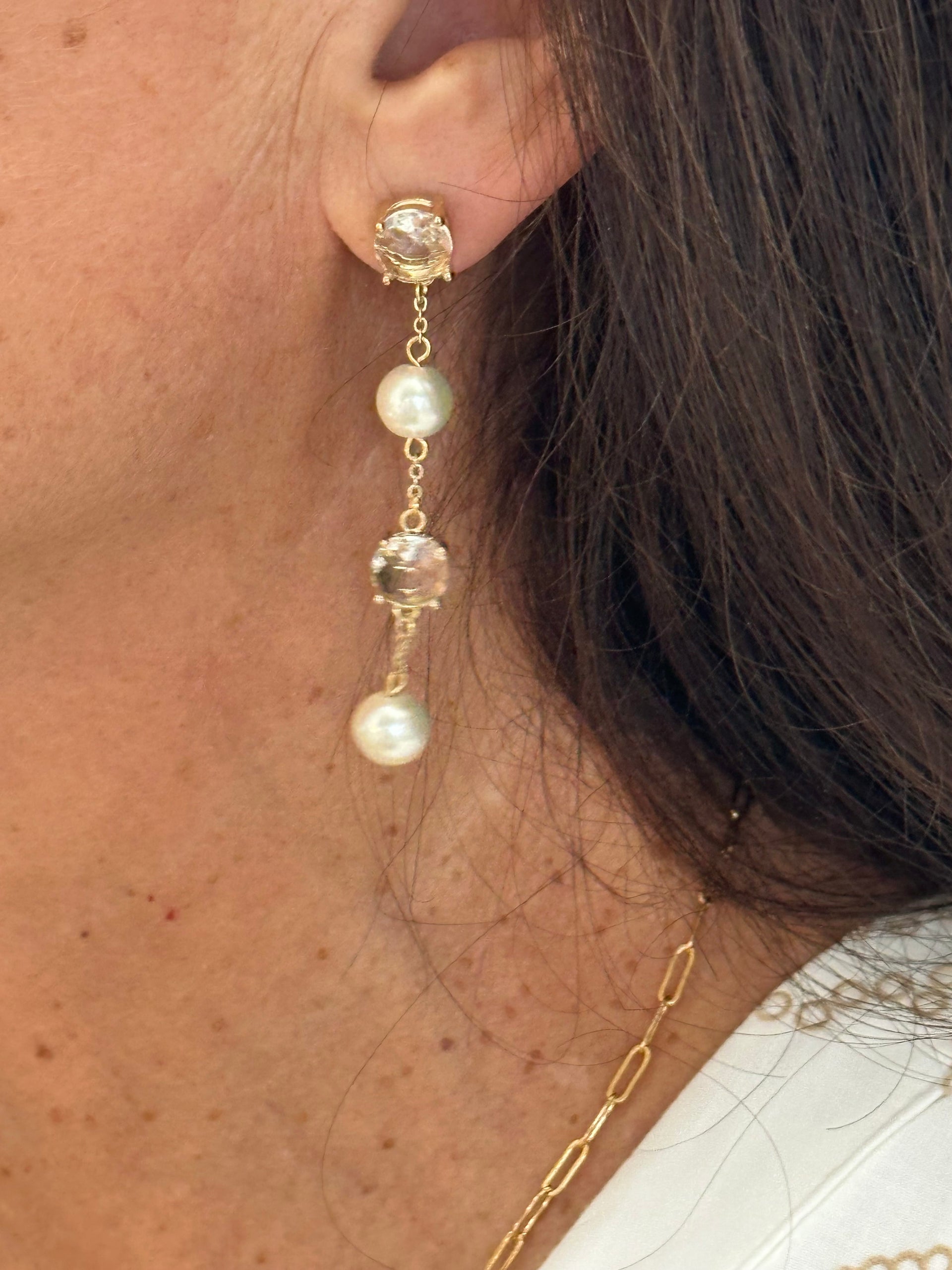 Gold Pearl Earring Dangle Meghan Browne Design Earring