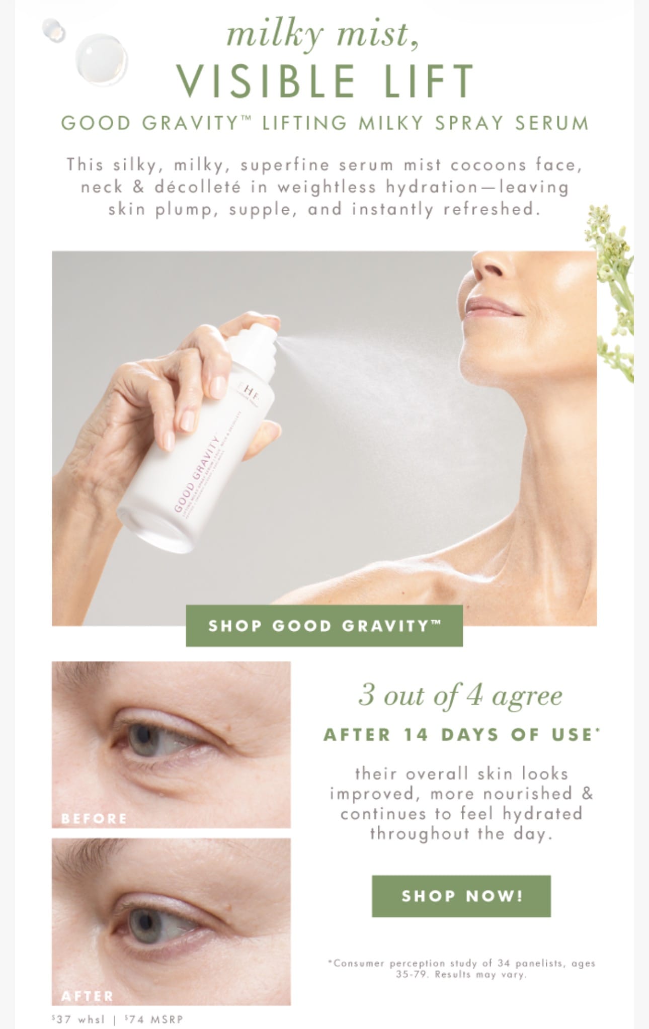 Good Gravity™ Lifting Milky Spray Serum 5 oz FarmHouse Fresh Skin Care