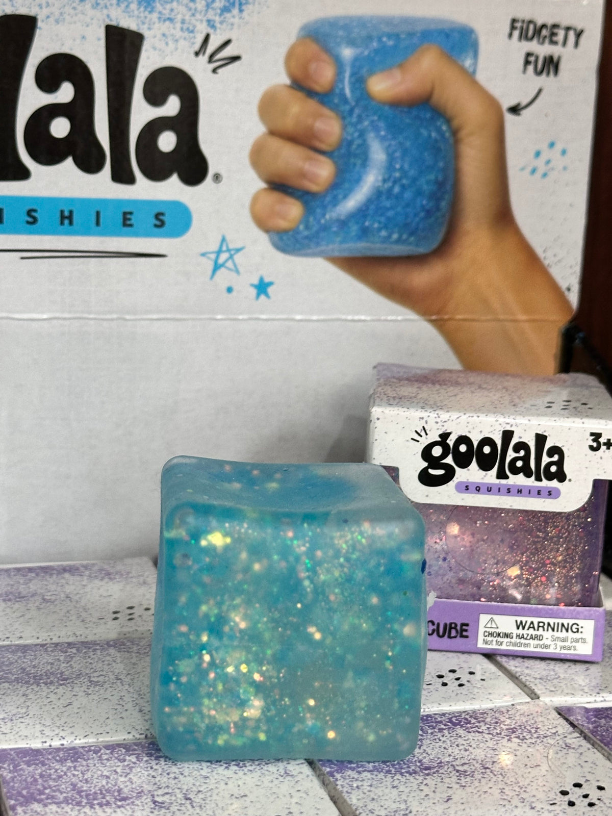 Goolala Squishies Cube, Blue Glitter Sensory Squeeze Toy DM Merchandising, Inc.