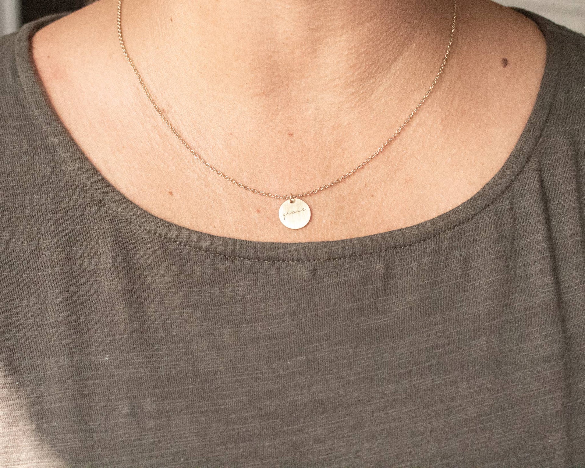 Grace Pendant: 14K Matte Script The Vintage Sparrow