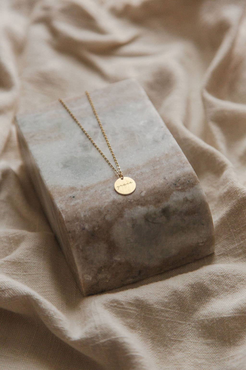 Grace Pendant: 14K Matte Script The Vintage Sparrow