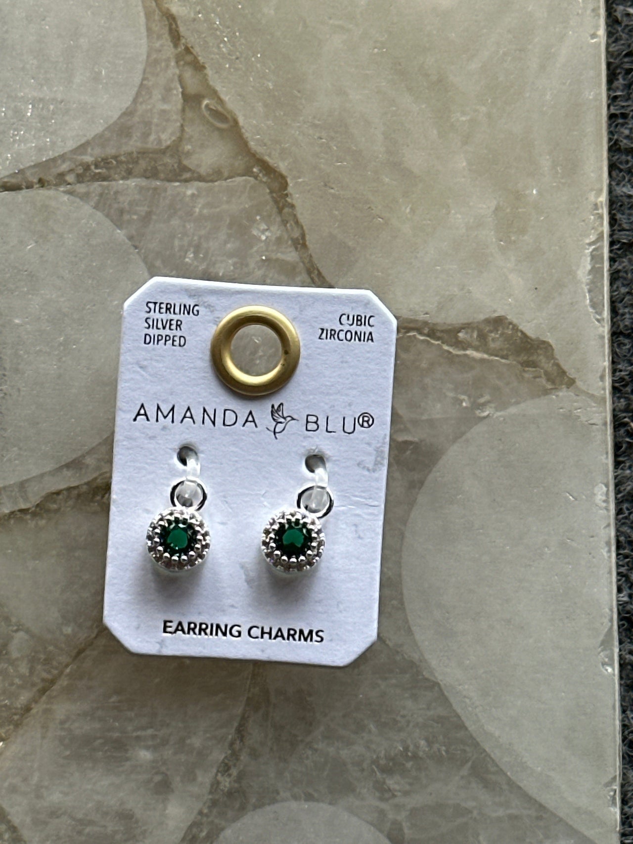 Green CZ Halo Earring Charm Silver Amanda Blu Earrings