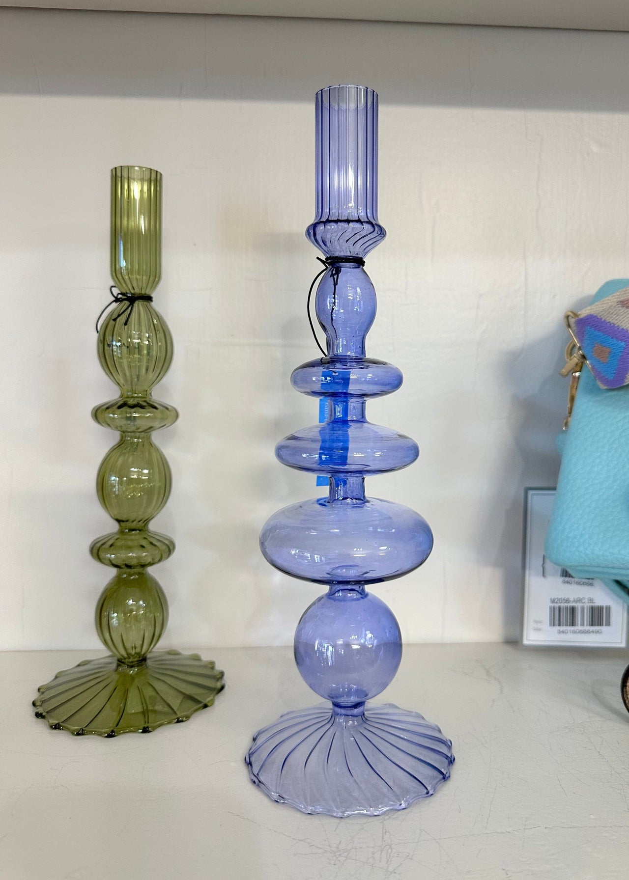 Hand blown Glass Candleholder Two’s Company Taper Blue