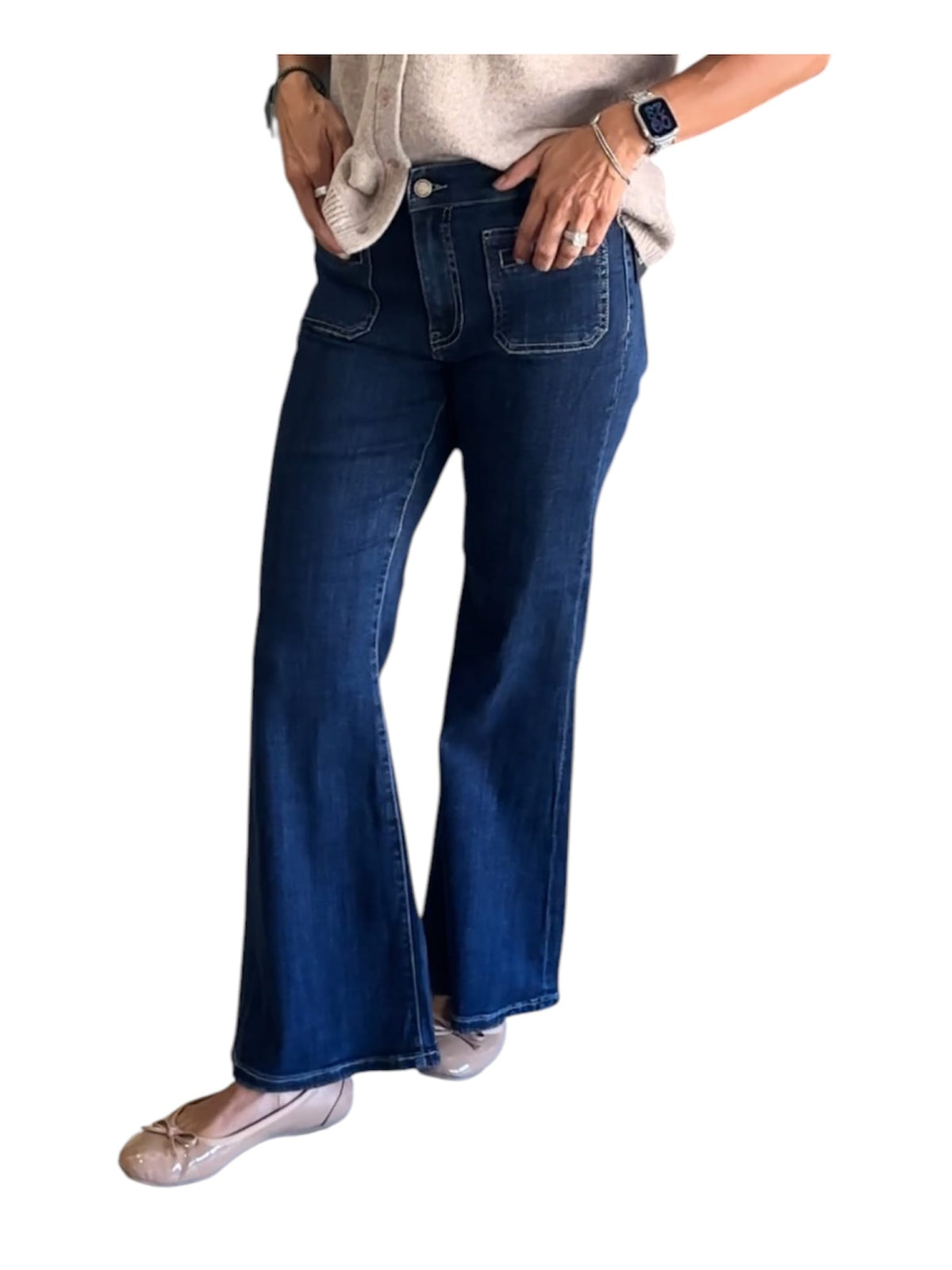 Hannah Flare Vintage Patch Pockets 28”Collegiate Blue Liverpool Jeans
