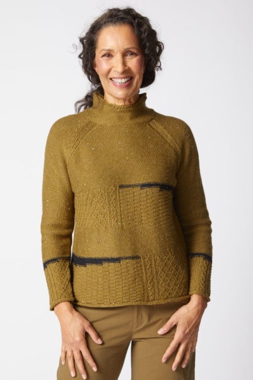 Harvest Tweed Mixed Cable Stitch Pullover in Avocado Habitat Small