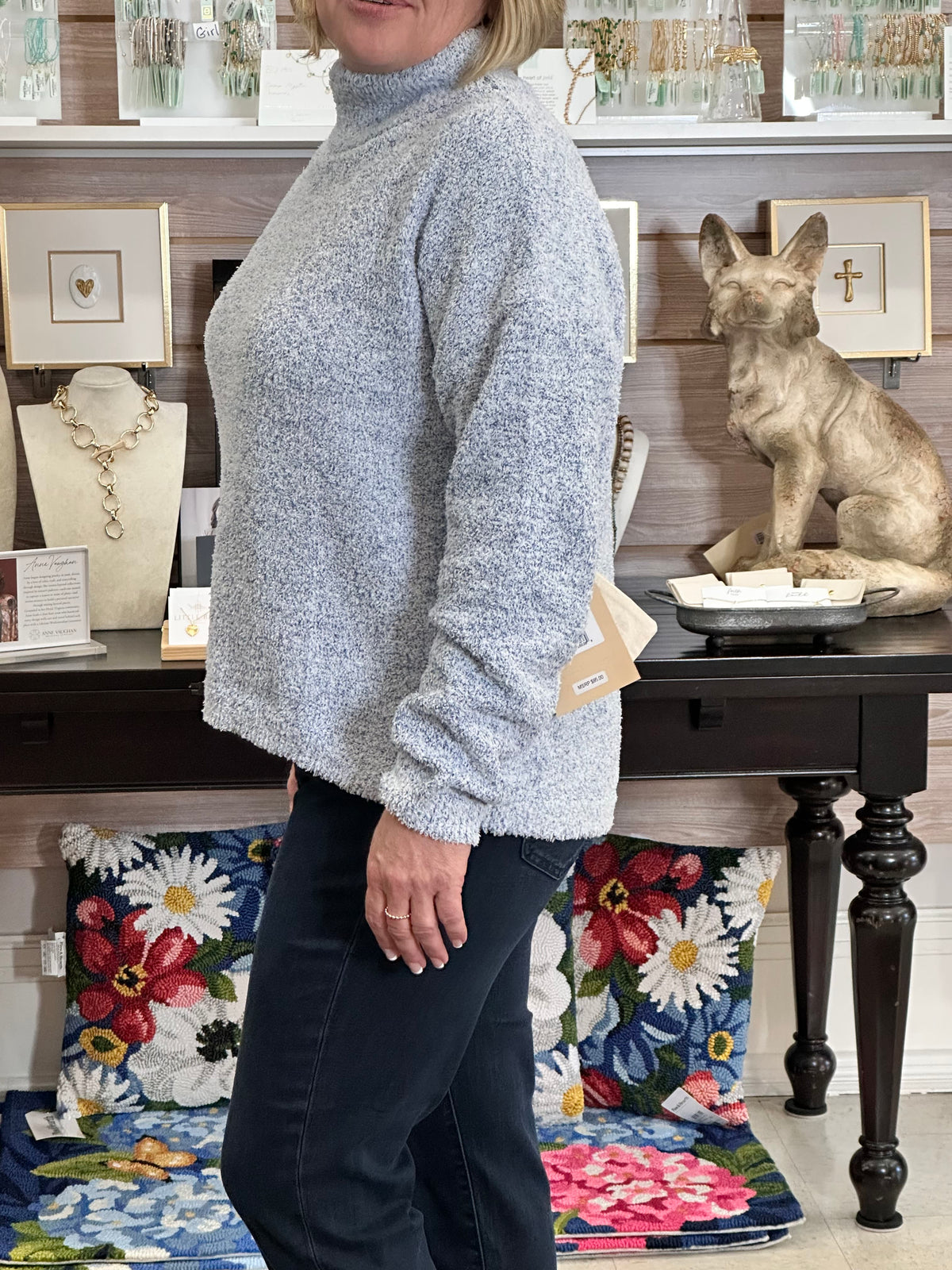 Heathered Chenille Sweater, Light Blue Purnell LLC Top