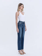 HIGH RISE FULL LENGTH DARK WASH STRAIGHT JEANS T7012: CELESTIAL GLOW / 24 VERVET by FLYING MONKEY
