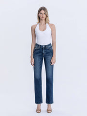HIGH RISE FULL LENGTH DARK WASH STRAIGHT JEANS T7012: CELESTIAL GLOW / 24 VERVET by FLYING MONKEY
