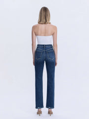 HIGH RISE FULL LENGTH DARK WASH STRAIGHT JEANS T7012: CELESTIAL GLOW / 24 VERVET by FLYING MONKEY