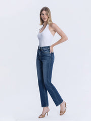 HIGH RISE FULL LENGTH DARK WASH STRAIGHT JEANS T7012: CELESTIAL GLOW / 24 VERVET by FLYING MONKEY