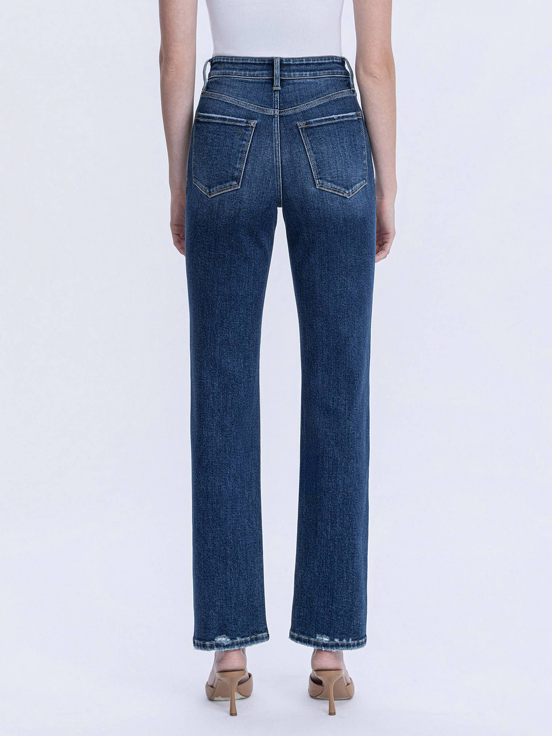 HIGH RISE FULL LENGTH DARK WASH STRAIGHT JEANS T7012: CELESTIAL GLOW / 24 VERVET by FLYING MONKEY
