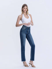 HIGH RISE FULL LENGTH DARK WASH STRAIGHT JEANS T7012: CELESTIAL GLOW / 24 VERVET by FLYING MONKEY