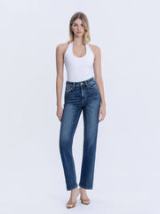 HIGH RISE FULL LENGTH DARK WASH STRAIGHT JEANS T7012: CELESTIAL GLOW / 24 VERVET by FLYING MONKEY