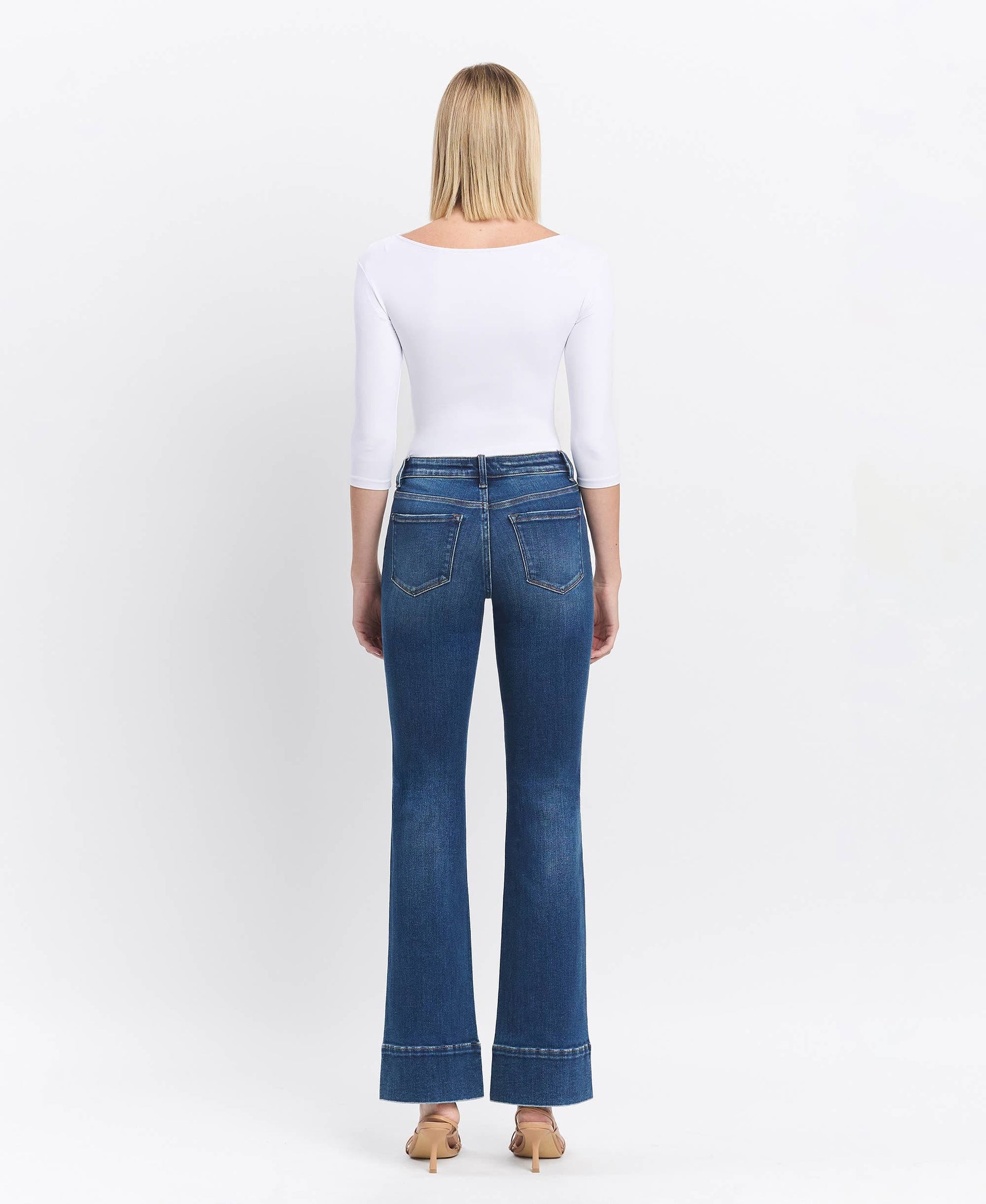 HIGH RISE TROUSER HEM BOOTCUT JEANS T6641: SNOWDROP / 24 VERVET by FLYING MONKEY