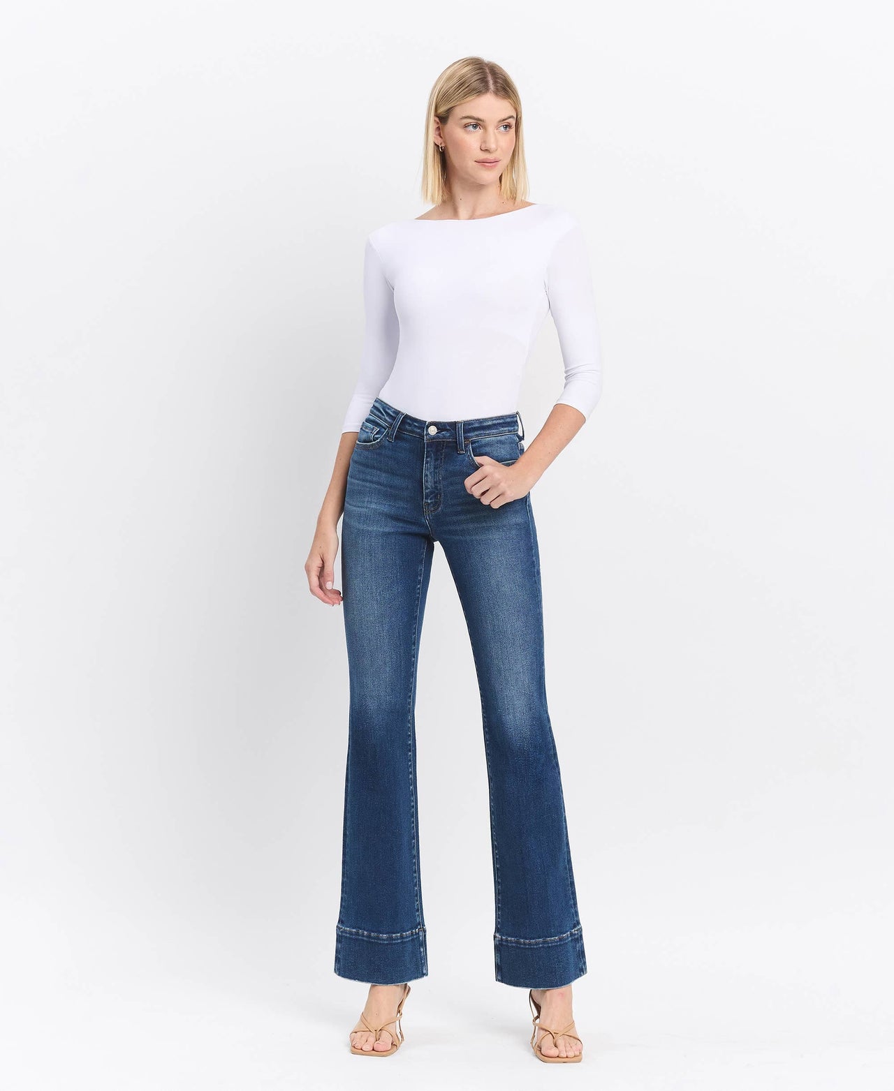 HIGH RISE TROUSER HEM BOOTCUT JEANS T6641: SNOWDROP / 24 VERVET by FLYING MONKEY