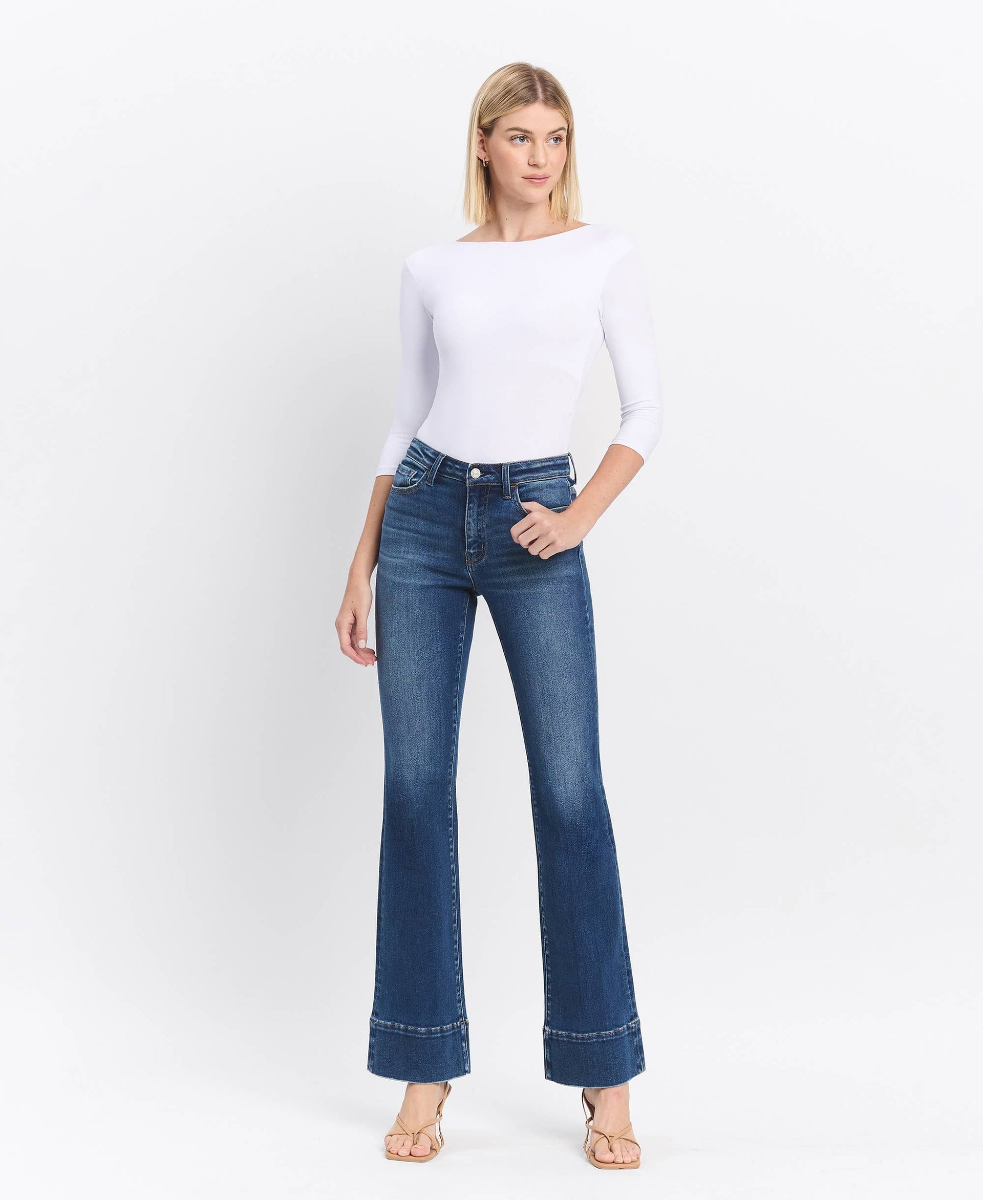 HIGH RISE TROUSER HEM BOOTCUT JEANS T6641: SNOWDROP / 24 VERVET by FLYING MONKEY