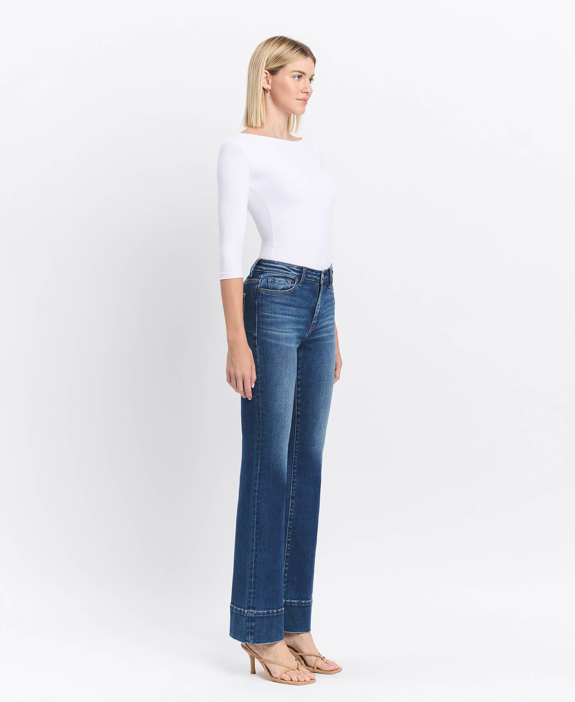 HIGH RISE TROUSER HEM BOOTCUT JEANS T6641: SNOWDROP / 24 VERVET by FLYING MONKEY