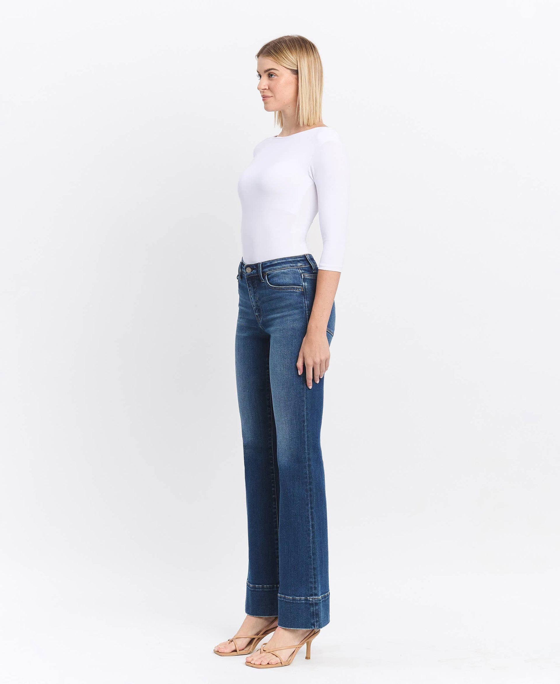 HIGH RISE TROUSER HEM BOOTCUT JEANS T6641: SNOWDROP / 24 VERVET by FLYING MONKEY