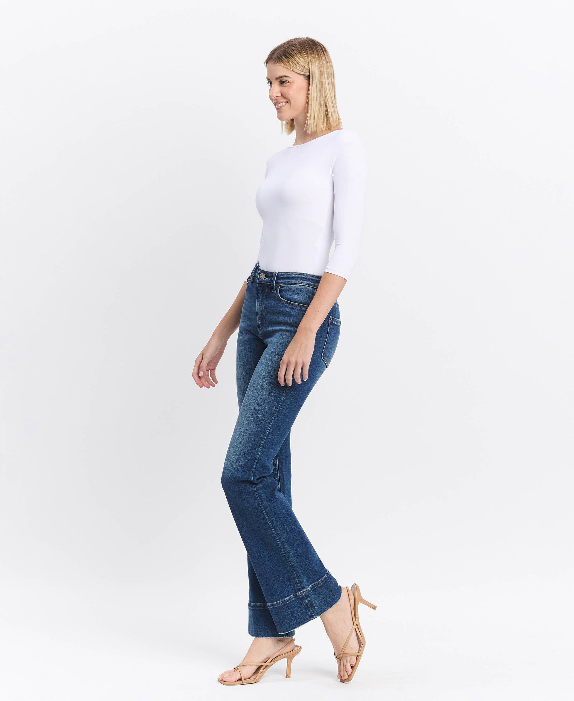 HIGH RISE TROUSER HEM BOOTCUT JEANS T6641: SNOWDROP / 24 VERVET by FLYING MONKEY