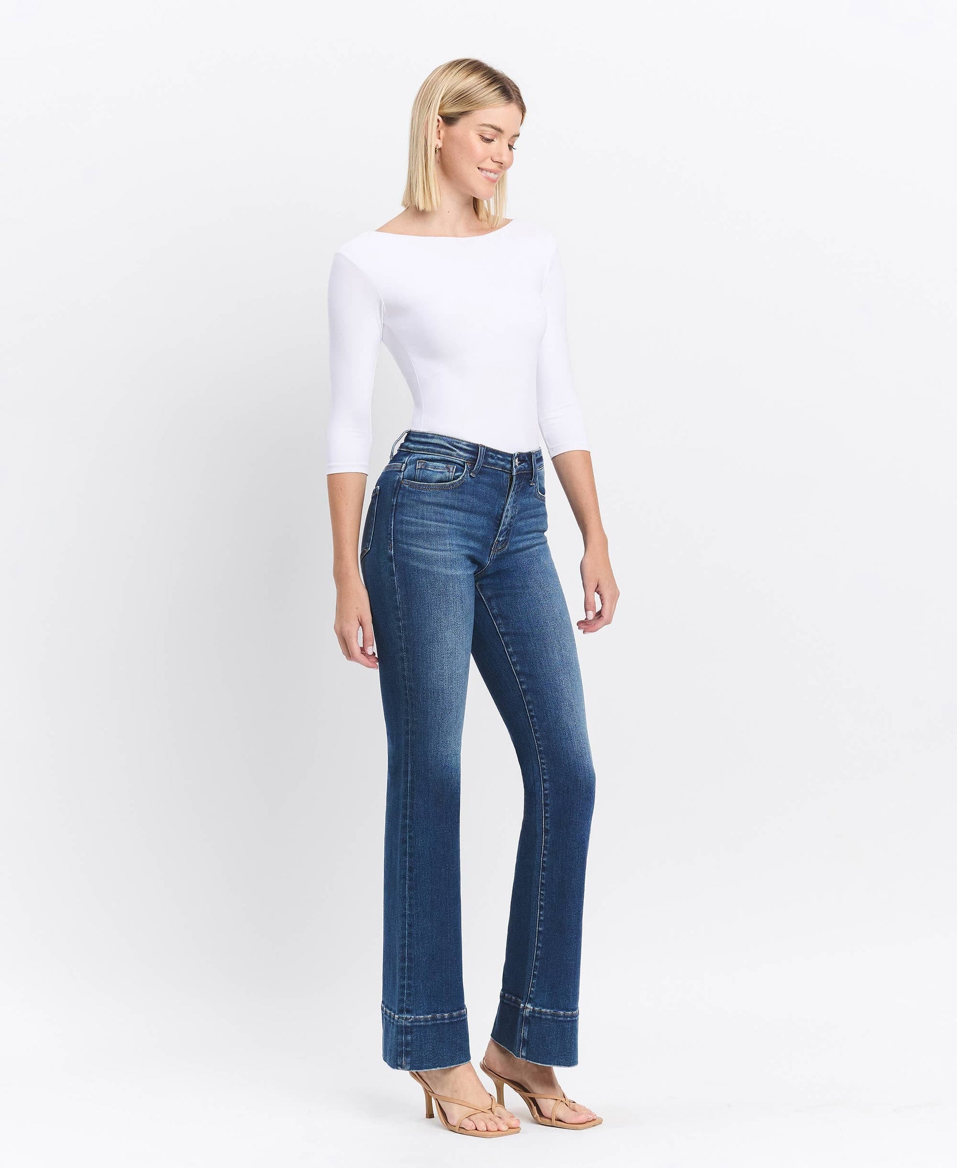 HIGH RISE TROUSER HEM BOOTCUT JEANS T6641: SNOWDROP / 24 VERVET by FLYING MONKEY