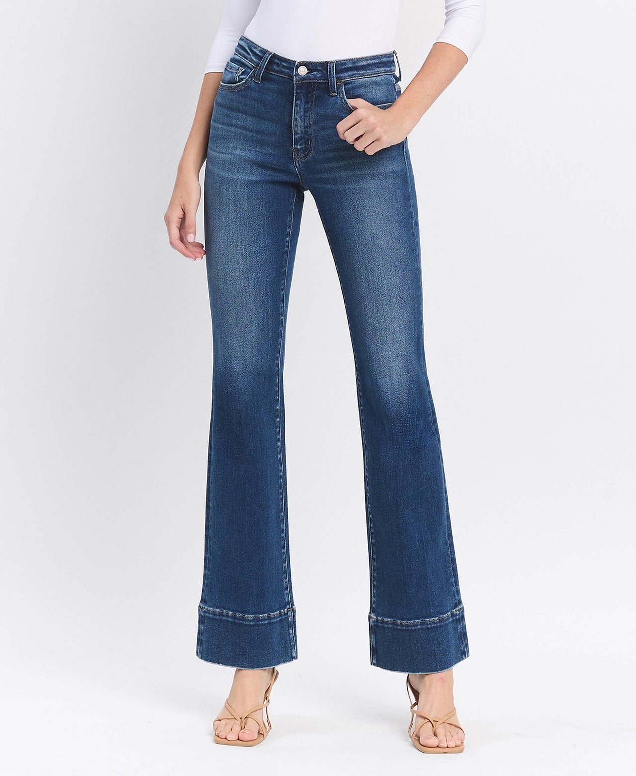 HIGH RISE TROUSER HEM BOOTCUT JEANS T6641: SNOWDROP / 24 VERVET by FLYING MONKEY