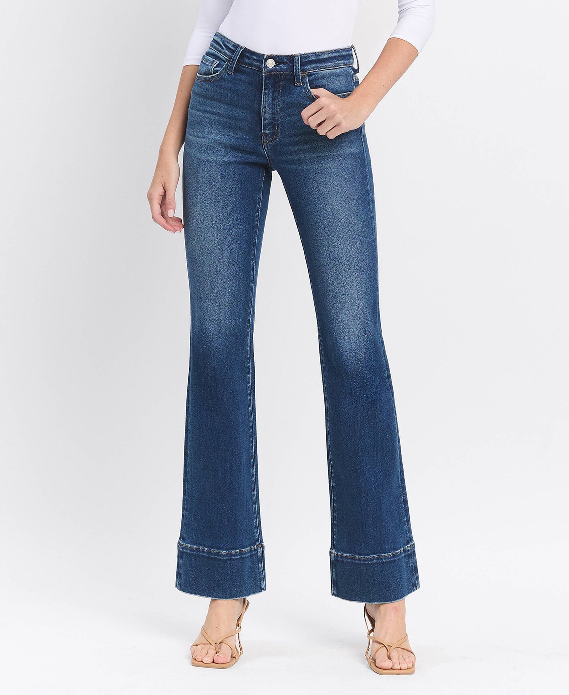 HIGH RISE TROUSER HEM BOOTCUT JEANS T6641: SNOWDROP / 24 VERVET by FLYING MONKEY