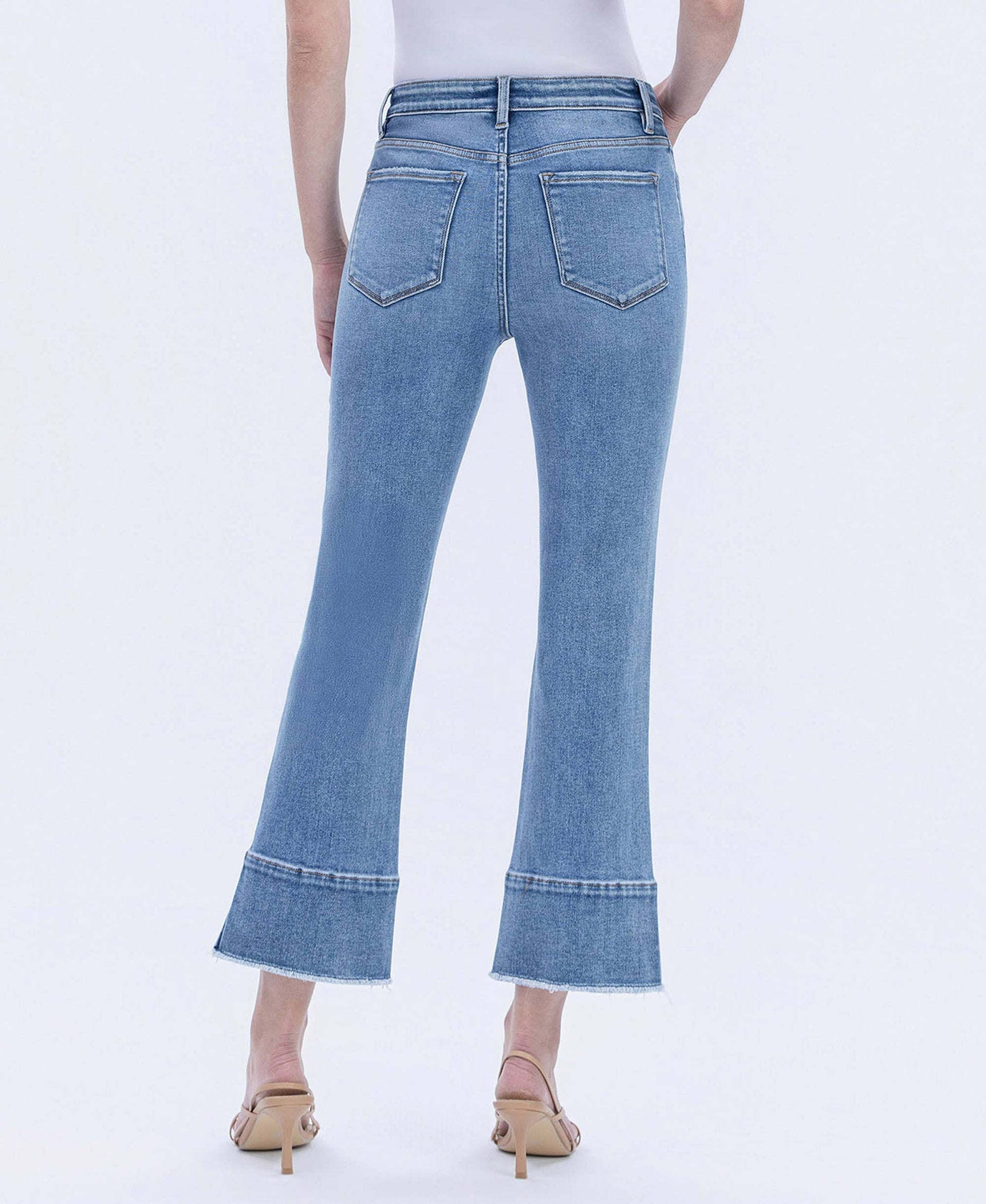 HIGH RISE TROUSER SLIT HEM KICK FLARE JEANS F6077: URBANE / 24 FLYING MONKEY