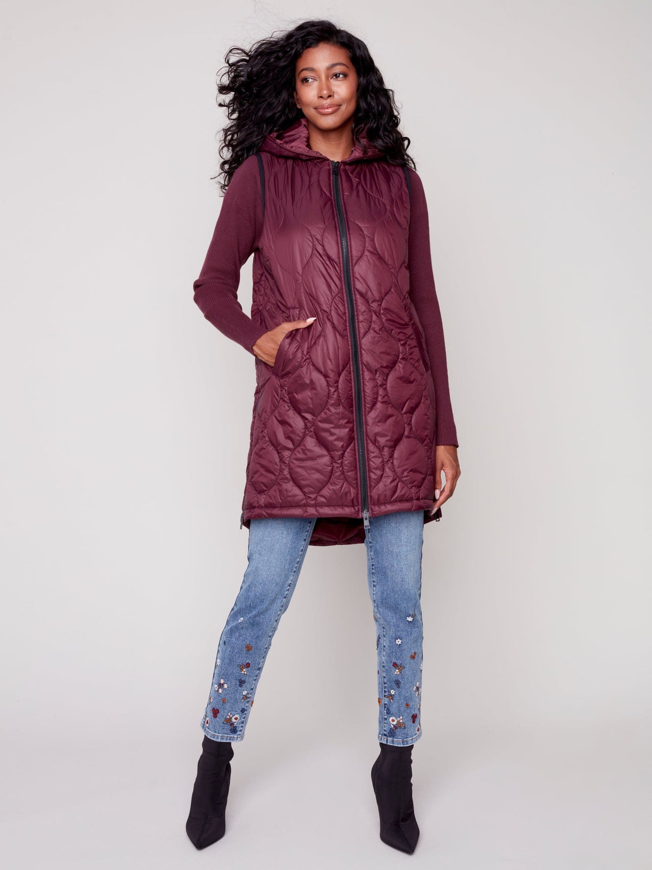 Hooded Quilted Puffer Vest by Charlie B Charlie B Cardigan XS