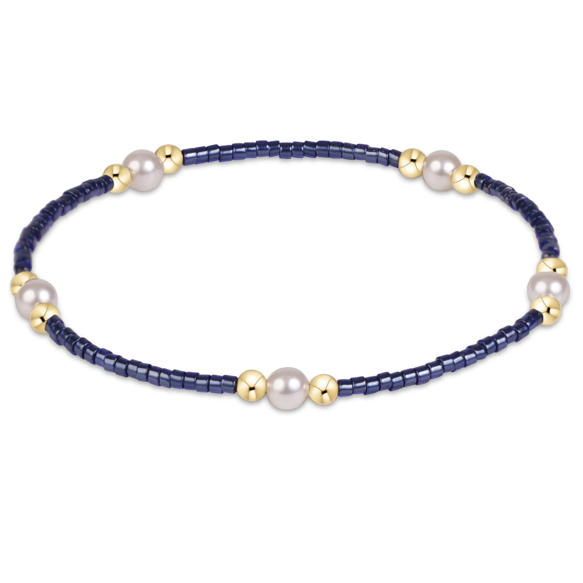 Navy pearl bracelet with fine pearls and gold accents.