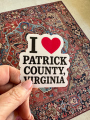 I <3 Patrick County Decal Sticker Sticker Dash Stickers