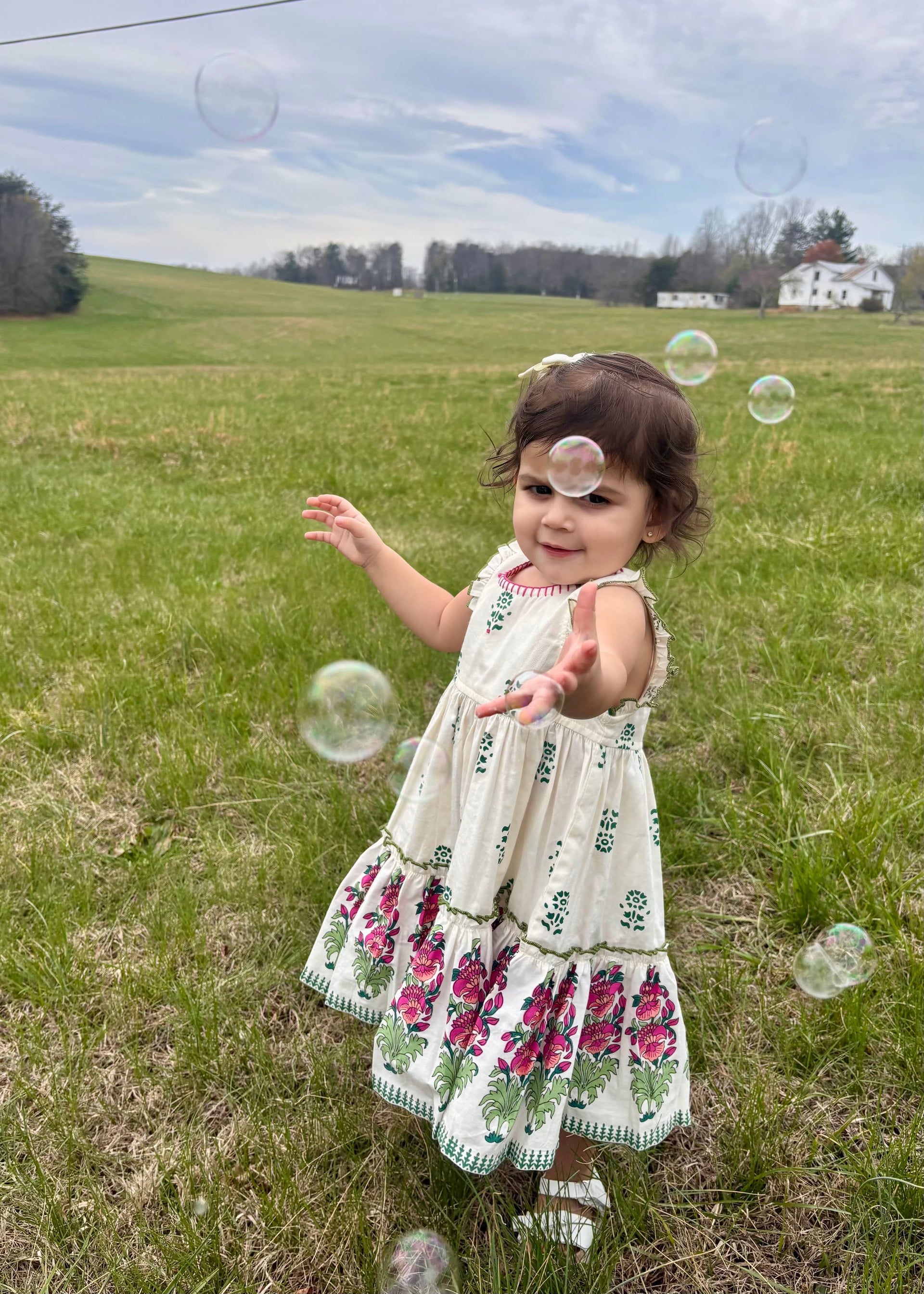 Ivory Block Print Dress by Mud Pie 18 M-5T Mud Pie CHILDREN