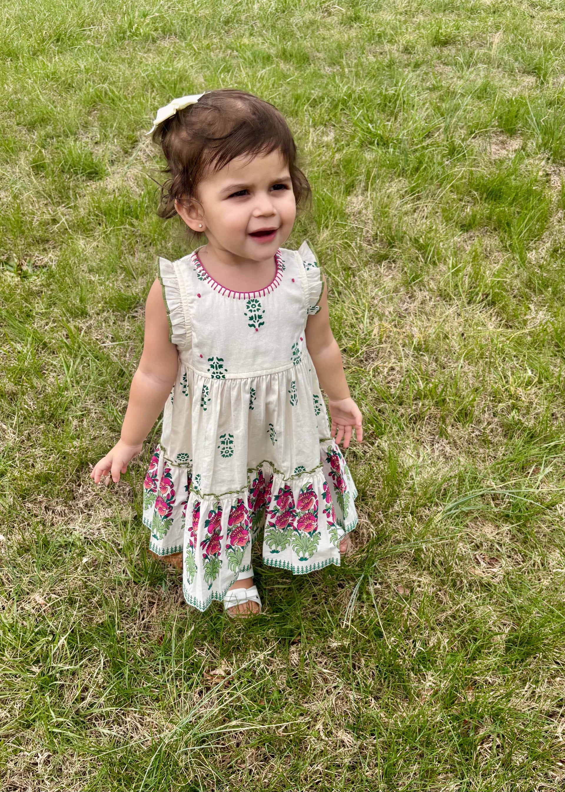 Ivory Block Print Dress by Mud Pie 18 M-5T Mud Pie CHILDREN