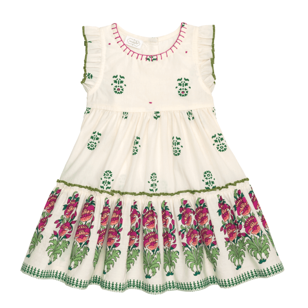 Ivory Block Print Dress by Mud Pie 18 M-5T Mud Pie CHILDREN 18MOS