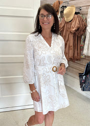 Ivory/Tan Long Sleeve Button Up Dress Maggy London Intl LTD Dress