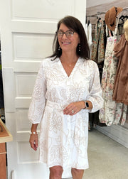 Ivory/Tan Long Sleeve Button Up Dress Maggy London Intl LTD Dress