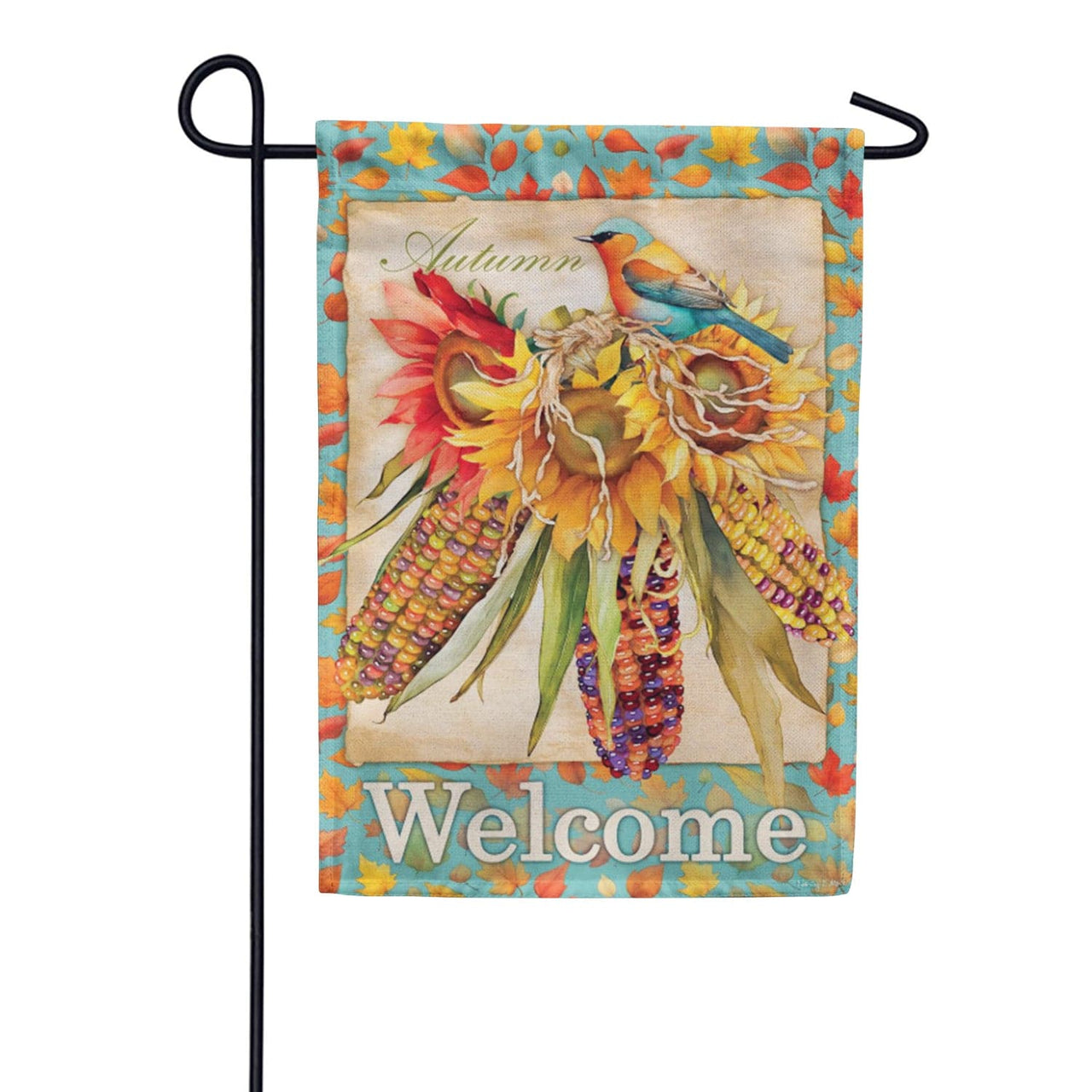 Jeweled Fall Maize Burlap Garden Flag Evergreen Garden Flag