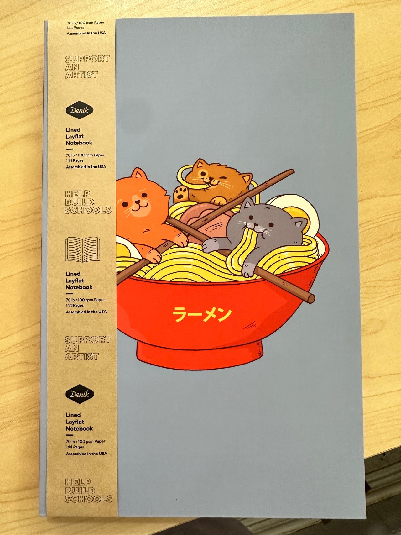 Journal in Layflat Design with Lined Paper Denik Journal Ramen & Cats