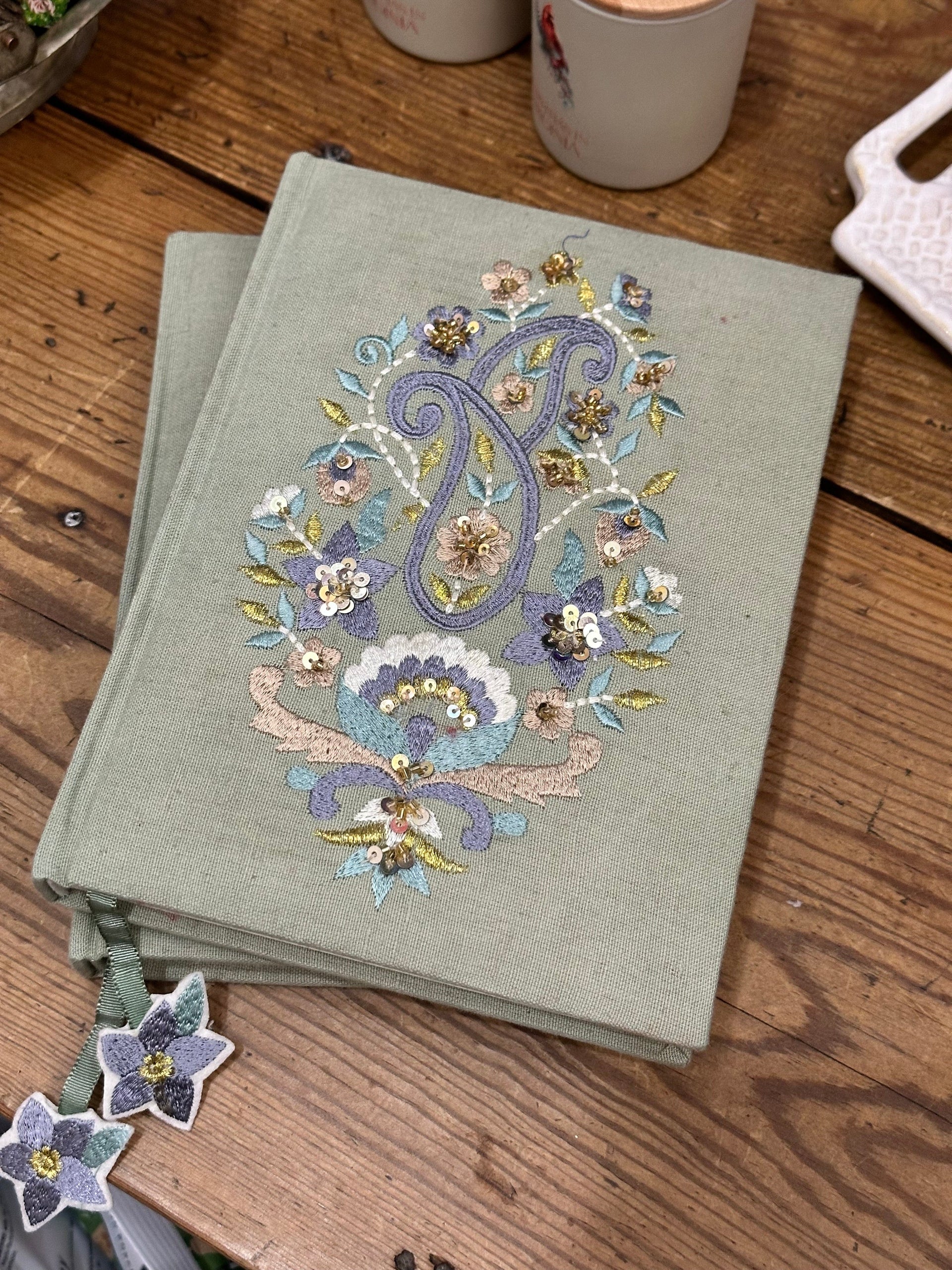 Journal w Embroidered Paisley Design K & K Interiors Journal green
