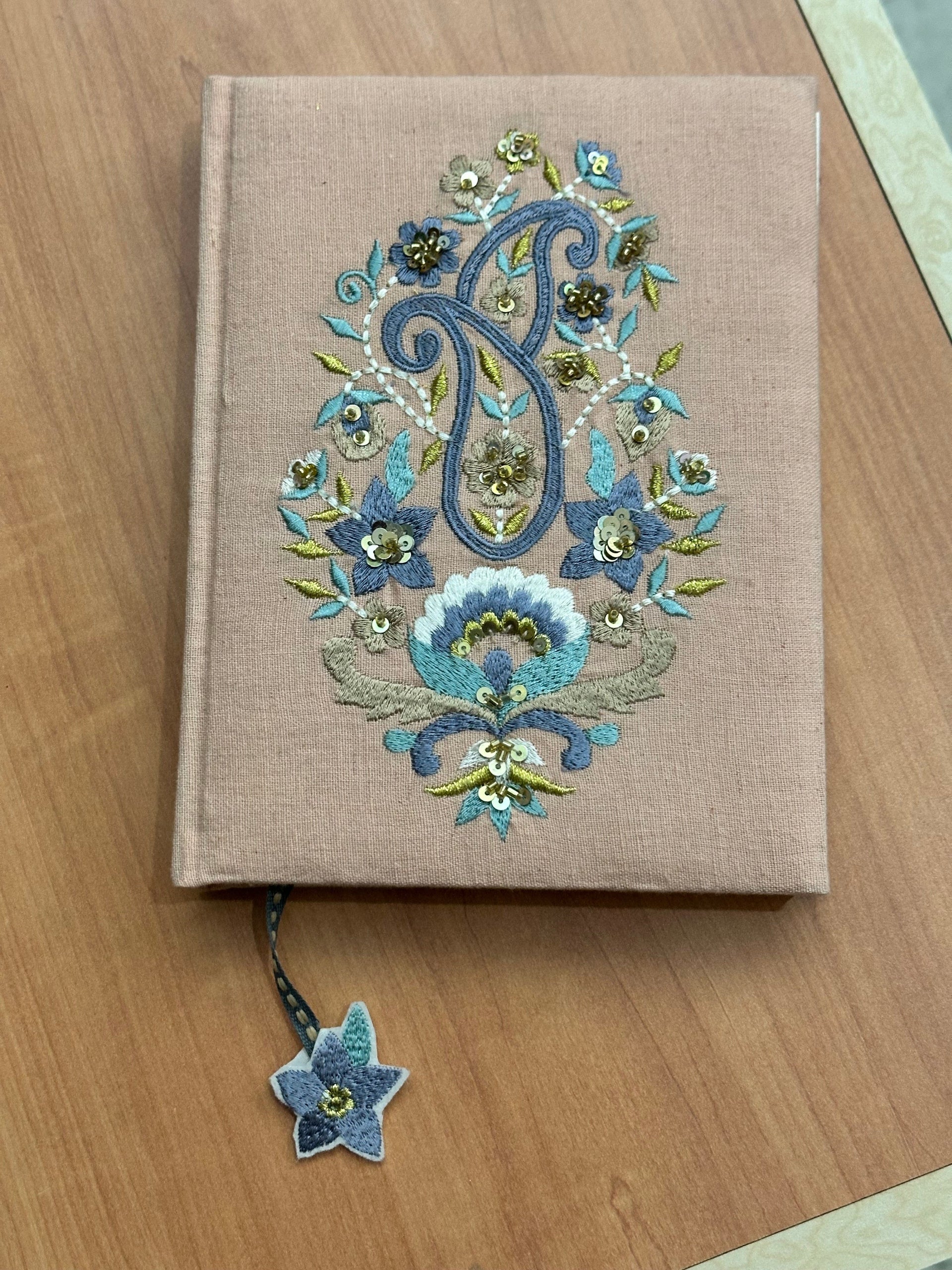 Journal w Embroidered Paisley Design K & K Interiors Journal Pink Quartz