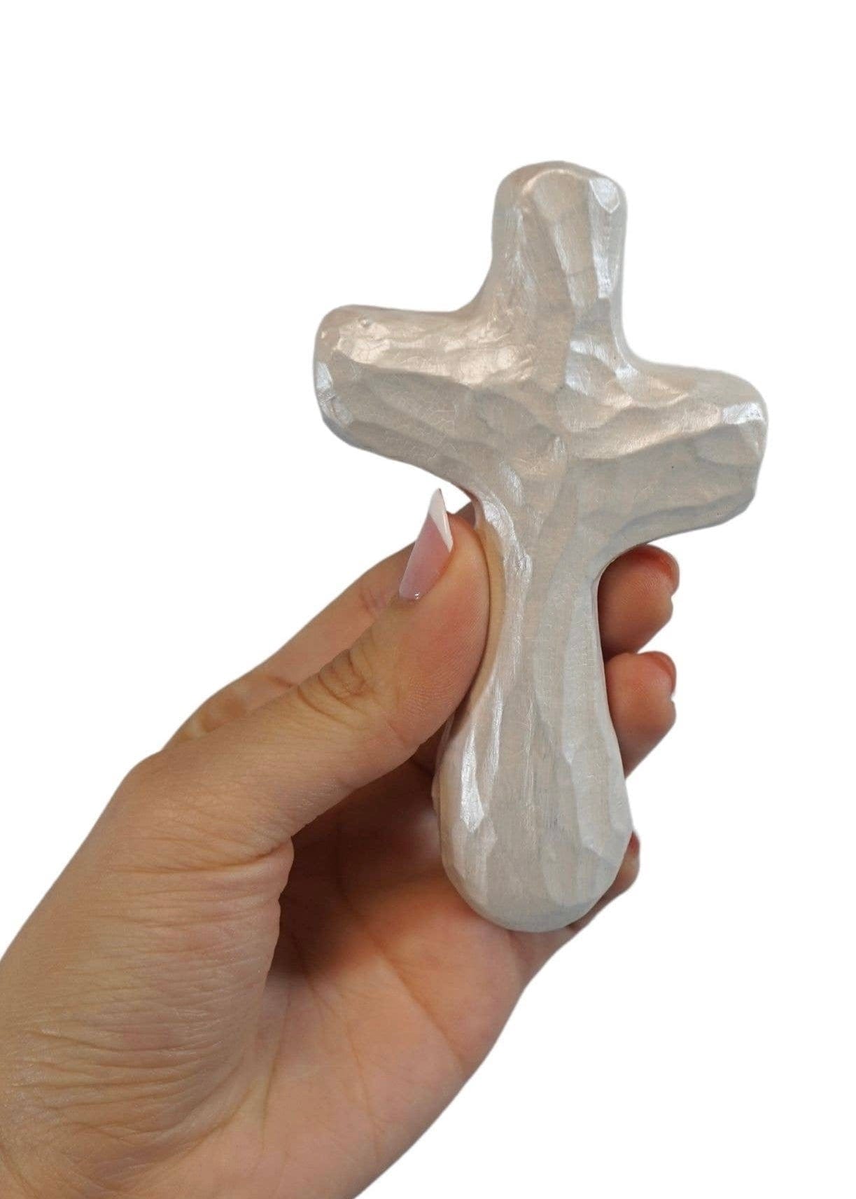 Journey Holding Wall Cross - White Incandescence Holy Land Wood and Stone